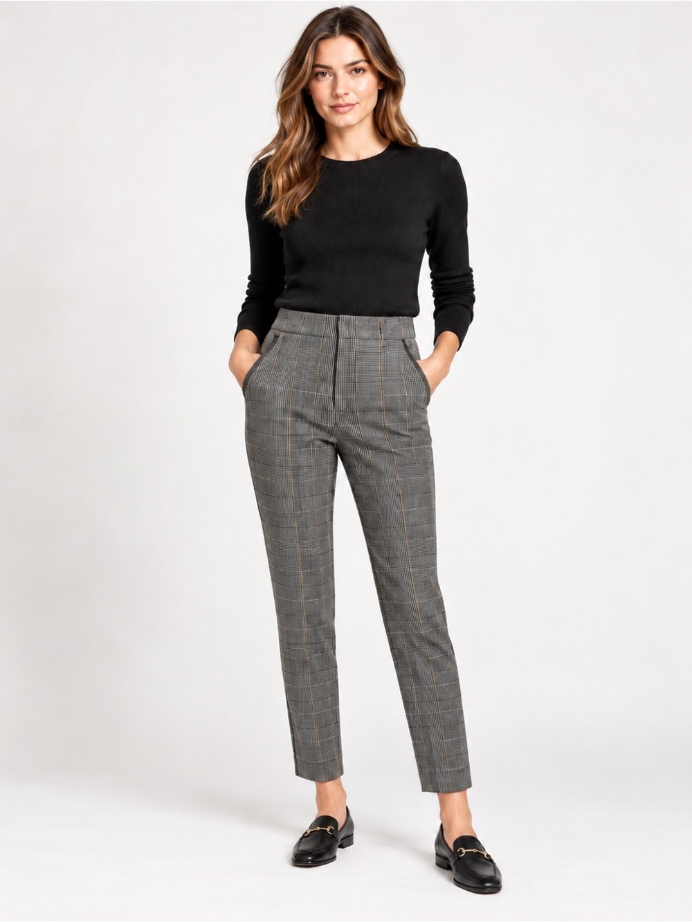 Chloé Gray Glen Plaid Wool Ankle Pants 38 Quiet Luxury Parisian Chic
